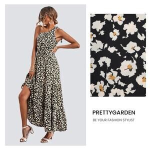 Pretty Garden Women’s Floral One Shoulder Dress Ruffle Boho Beach Vacation SizeM